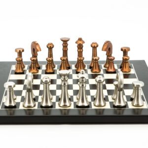 Dal Rossi Italy Chess Set Black / Erable Flat Board 40cm, With Metal Copper and silver Chessmen 80mm