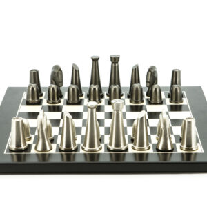 Dal Rossi Italy Chess Set Flat Black/Erable Board 40cm, With Metal Dark Titanium and Silver chessmen 85mm