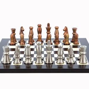Dal Rossi Italy Chess Set Flat Black/Erable Board 40cm, With Copper & Silver Weighted Metal 85mm Chess Pieces