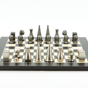 Dal Rossi Italy Chess Set Black / Erable Flat Board 50cm, With Metal Dark Titanium and Silver 90mm Chessmen
