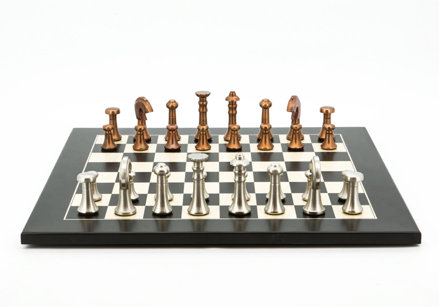 Dal Rossi Italy Chess Set Black / Erable Flat Board 50cm, With Metal Copper and silver Chessmen 80mm
