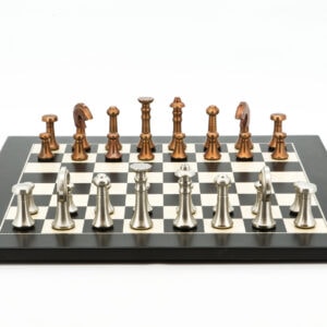 Dal Rossi Italy Chess Set Black / Erable Flat Board 50cm, With Metal Dark Titanium and Silver 90mm Chessmen