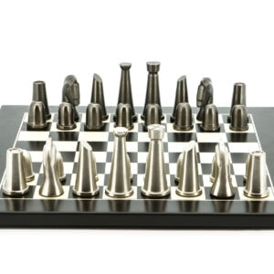 Dal Rossi Italy Chess Set Flat Black/Erable Board 50cm, With Metal Dark Titanium and Silver chessmen 85mm