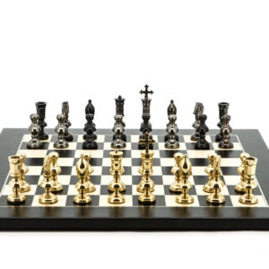 Dal Rossi Italy Chess Set Flat Black/Erable Board 50cm, With Metal Dark Titanium and Gold Chessmen 110mm