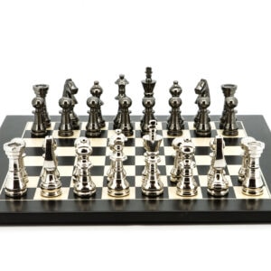 Dal Rossi Italy Chess Set Flat  Black/Erable Board 50cm, With Metal Dark Titanium and Silver chessmen 115mm