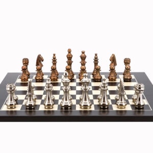 Dal Rossi Italy Chess Set Flat Black/Erable Board 50cm, With Copper & Silver Weighted Metal 100mm Chess Pieces