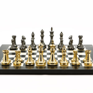 Dal Rossi Italy Chess Set Black Erable Board 50cm, With Very Heavy Brass Staunton Gold and Silver chessmen 110mm