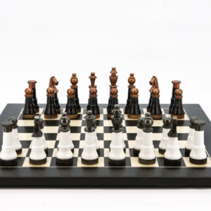 Dal Rossi Italy Chess Set Flat Black/Erable Board 50cm, With Black and White with Copper and Gun Metal Gray Tops and Bottoms Chess Pieces 110mm