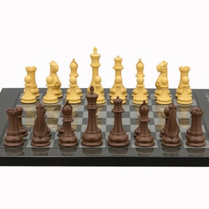 Dal Rossi Italy Chess Set Flat  Carbon Fibre Finish Board 40cm, With Queens Gambit Chessmen 90mm
