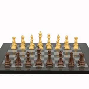Dal Rossi Italy Chess Set Flat Carbon Fibre Finish Board 50cm, With Queens Gambit Chessmen 90mm