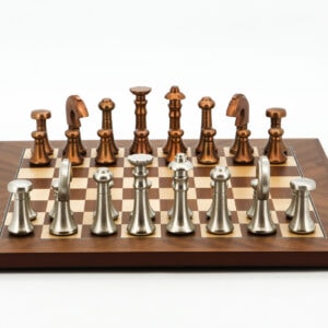 Dal Rossi Italy Chess Set Mahogany Maple Flat Board 40cm, With Metal Copper and silver Chessmen 80mm