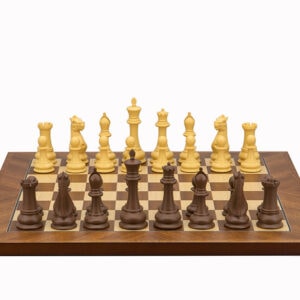 Dal Rossi Italy Chess Set Mahogany Maple Flat Board 40cm, With Queens Gambit Chessmen 90mm