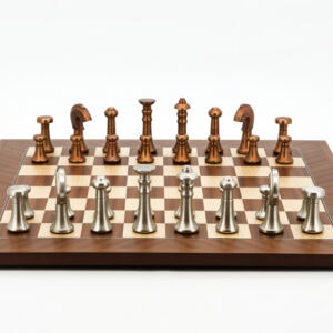 Dal Rossi Italy Chess Set Mahogany Maple Flat Board 50cm, With Metal Copper and silver Chessmen 80mm