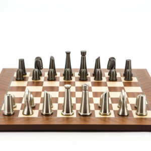 Dal Rossi Italy Chess Set Mahogany Maple Flat Board 50cm, With Metal Dark Titanium and Silver chessmen 85mm