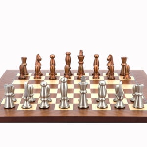 Dal Rossi Italy Chess Set Mahogany Flat Board 50cm, With Copper & Silver Weighted Metal 85mm Chess Pieces