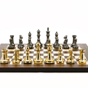 Dal Rossi Italy Chess Set  Mahogany Maple Flat Board 50cm, With Very Heavy Brass Staunton Gold and Silver chessmen 110mm