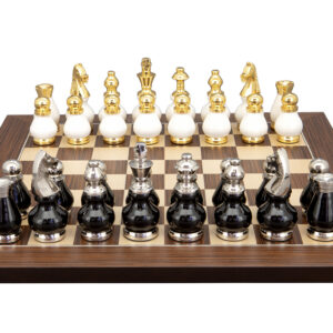 Dal Rossi Italy, Black and White with Gold and Silver Tops and Bottoms Chessmen 90mm on a Palisander / Maple, 40cm Chess Board
