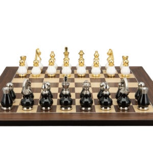 Dal Rossi Italy, Black and White with Gold and Silver Tops and Bottoms Chessmen 90mm on a Palisander / Maple, 50cm Chess Board