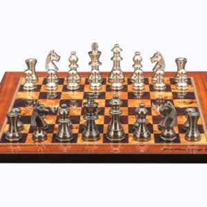 Dal Rossi Italy Chess Set on a 16" Board with Black Nickel & Silver Chessmen 80mm