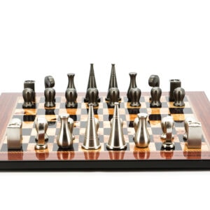 Dal Rossi Italy Chess Set Walnut Finish Flat Board 50cm, With Metal Dark Titanium and Silver 90mm Chessmen