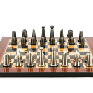 Dal Rossi Italy Chess Set Flat  Walnut Finish Board 50cm, With Metal Dark Titanium and Silver chessmen 85mm