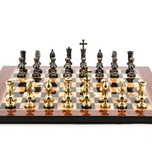 Dal Rossi Italy Chess Set Flat Walnut Finish Board 50cm, With Metal Dark Titanium and Gold Chessmen 110mm