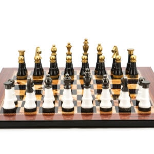 Dal Rossi Italy Chess Set Flat  Walnut Finish Board 50cm,With Black and White with Gold and Gun Metal Tops and Bottoms Chessmen 110mm