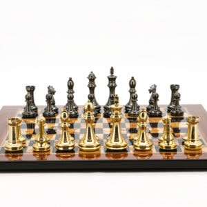 Dal Rossi Italy Chess Set Walnut Finish Board 50cm, With Very Heavy Brass Staunton Gold and Silver chessmen 110mm