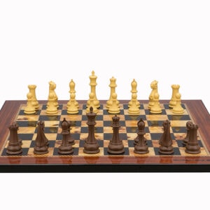 Dal Rossi Italy Chess Set Flat Walnut Shiny Finish Board 50cm, With Queens Gambit Chessmen 90mm