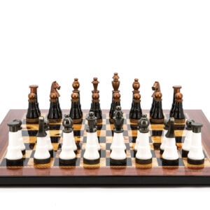 Dal Rossi Italy Chess Set Flat Walnut Finish 50cm, With Black and White with Copper and Gun Metal Gray Tops and Bottoms Chess Pieces 110mm