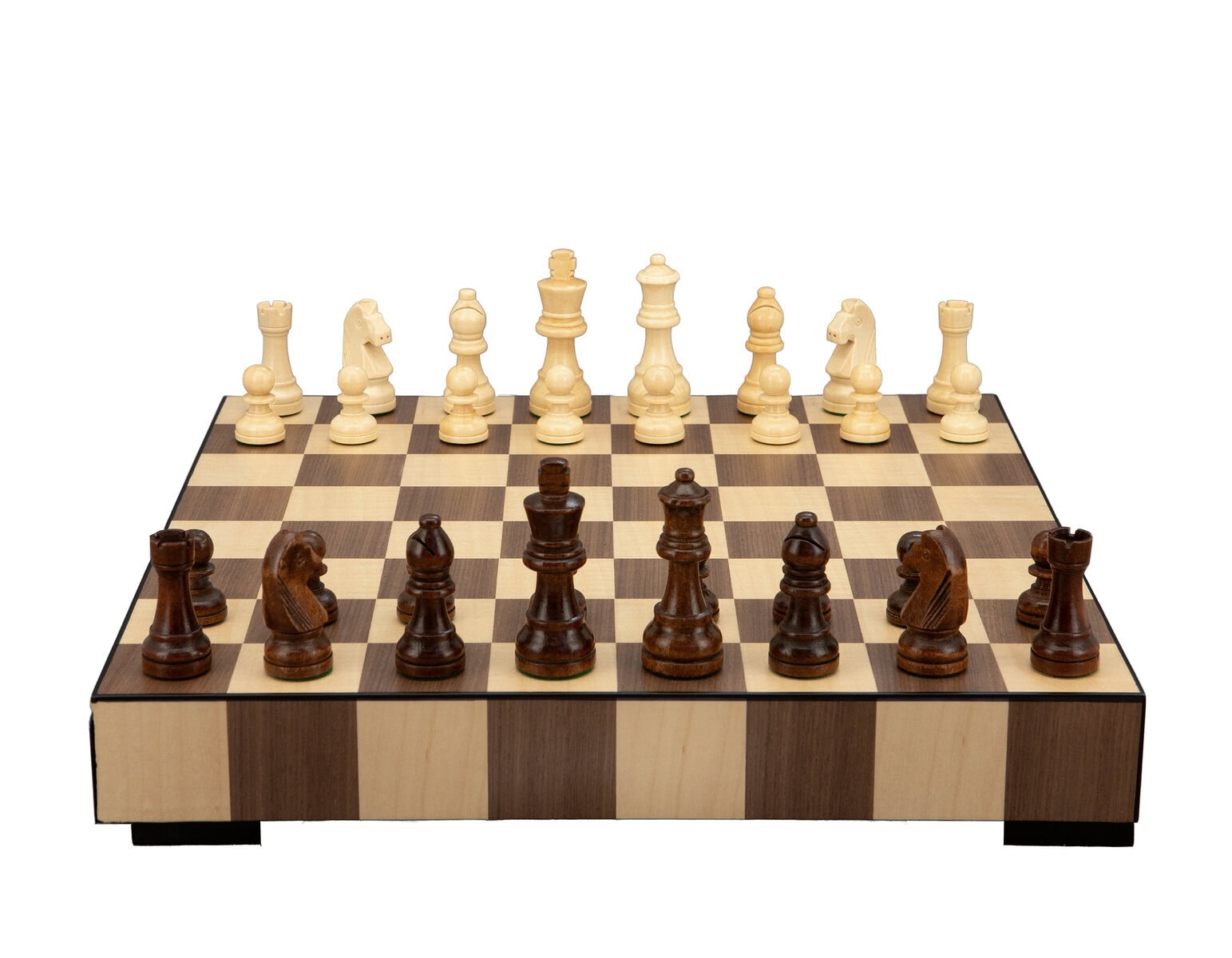 Dal Rossi Chess, Wooden Inlaid box, with drawer and chess pieces, 14"