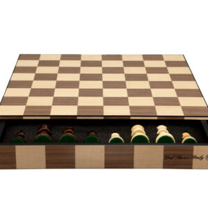 Dal Rossi Chess, Wooden Inlaid box, with drawer and chess pieces, 14"