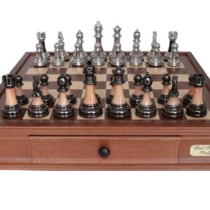 Dal Rossi Italy Staunton Metal/Marble Finish Chess Set with Drawers 16"