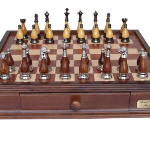 Dal Rossi Italy Staunton Metal/Wood Chess Set with Drawers 16"
