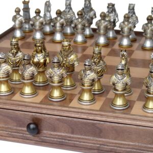 Dal Rossi Italy Medieval Warriors (Resin) Chess Set on 38cm Dal Rossi Chess Box