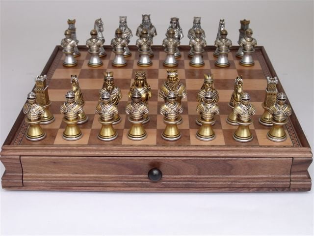 Dal Rossi Italy Medieval Warriors (Resin) Chess Set on 38cm Dal Rossi Chess Box