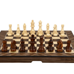 Dal Rossi  Palisander / Boxwood Finish Folding Chess Set, 16" NEW