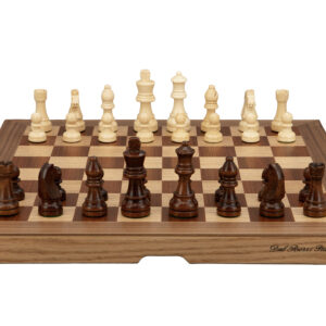 Dal Rossi  Light Walnut / Boxwood Finish Folding Chess Set, 16" NEW