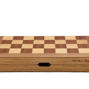 Dal Rossi  Light Walnut / Boxwood Finish Folding Chess Set, 16" NEW