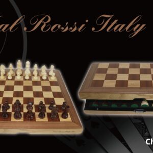 Dal Rossi  Light Walnut / Boxwood Finish Folding Chess Set, 16" NEW