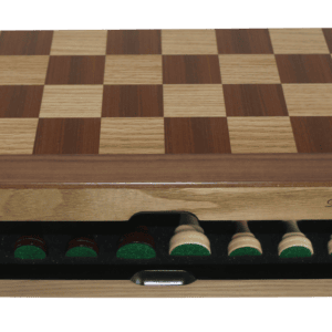 Dal Rossi  Light Walnut / Boxwood Finish Folding Chess Set, 16" NEW