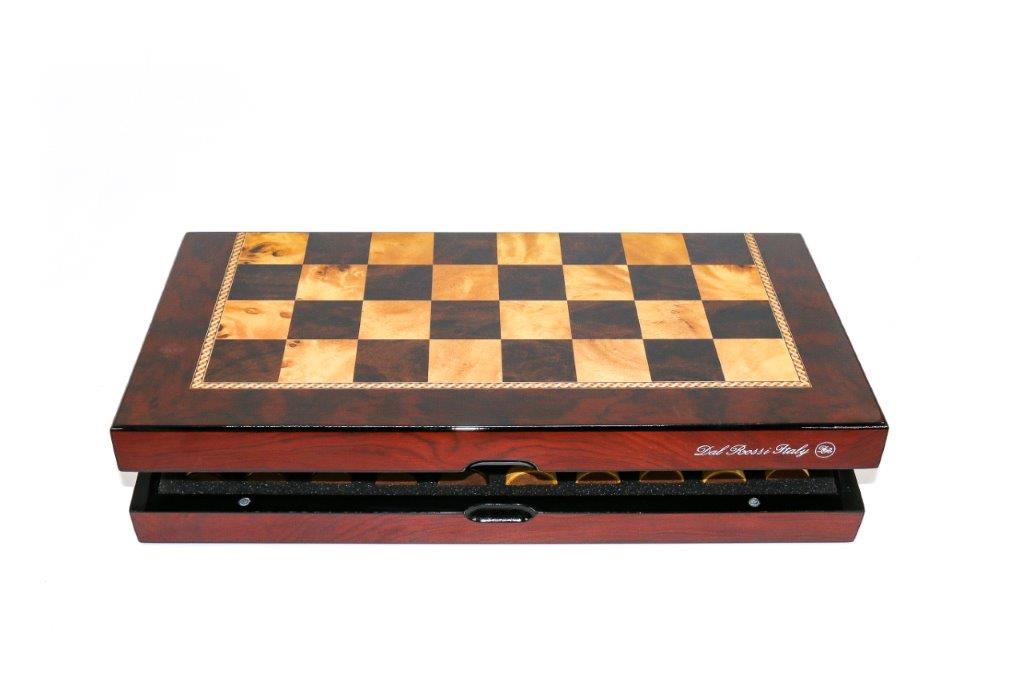 Dal Rossi  Mahogany Finish Folding Chess Set, 16" NEW