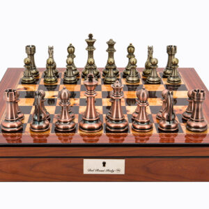 Dal Rossi Italy Copper / Bronze Chess Set on Walnut Shiny Finish Chess Box 20” with compartments