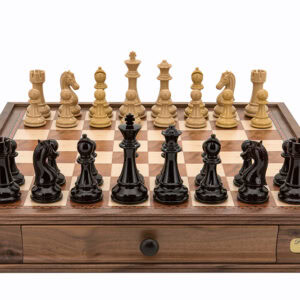 Dal Rossi Italy Black Ebony and Box Wood Finish Chess Pieces Chess Set 20"