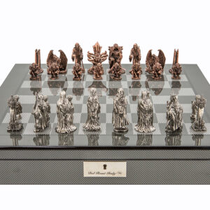 Dal Rossi Italy Evil Ring Metal Chess Set on Carbon Fibre Shiny Finish Chess Box 20” with compartments