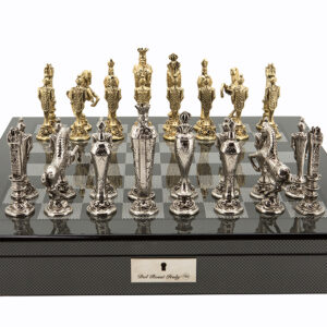 Dal Rossi Italy Renaissance Chess Set on Carbon Fibre Shiny Finish Chess Box 20” with compartments