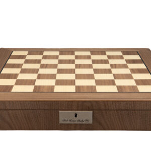 Dal Rossi Italy, “Renaissance” Chessmen on a Walnut Inlaid Chess Box with Compartments 20"