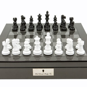 Dal Rossi Italy Carbon Fibre Shiny Finish Chess Box 16” with Black and White Chess Pieces