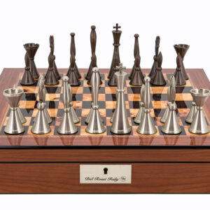 Dal Rossi Chess set Staunton Metal Walnut Finish Chess Box 16” with compartments