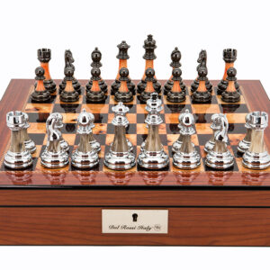 Dal Rossi  Metal / Marble Finish Chess set Walnut Finish Chess Box 16” with compartments